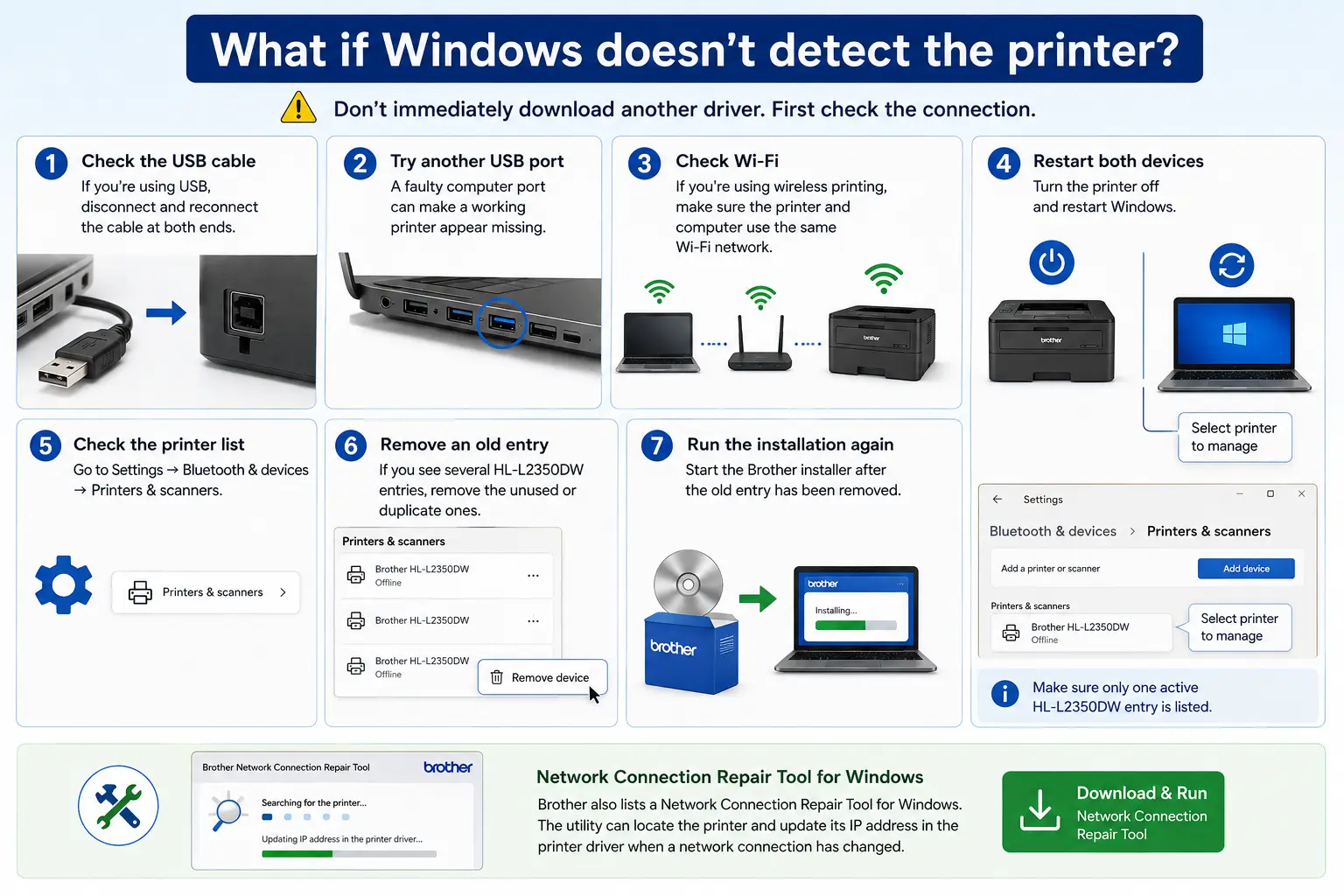 windows doesnt detect brother hl l2350dw
